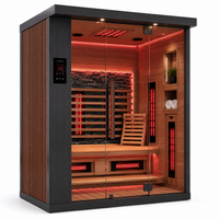 Red Light Sauna Built for Relaxation, Glass Front Design, Integrated Storage, Ambient Lighting System