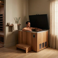 TimberChill Glacier Pro Cedar Cold Plunge — Lifestyle